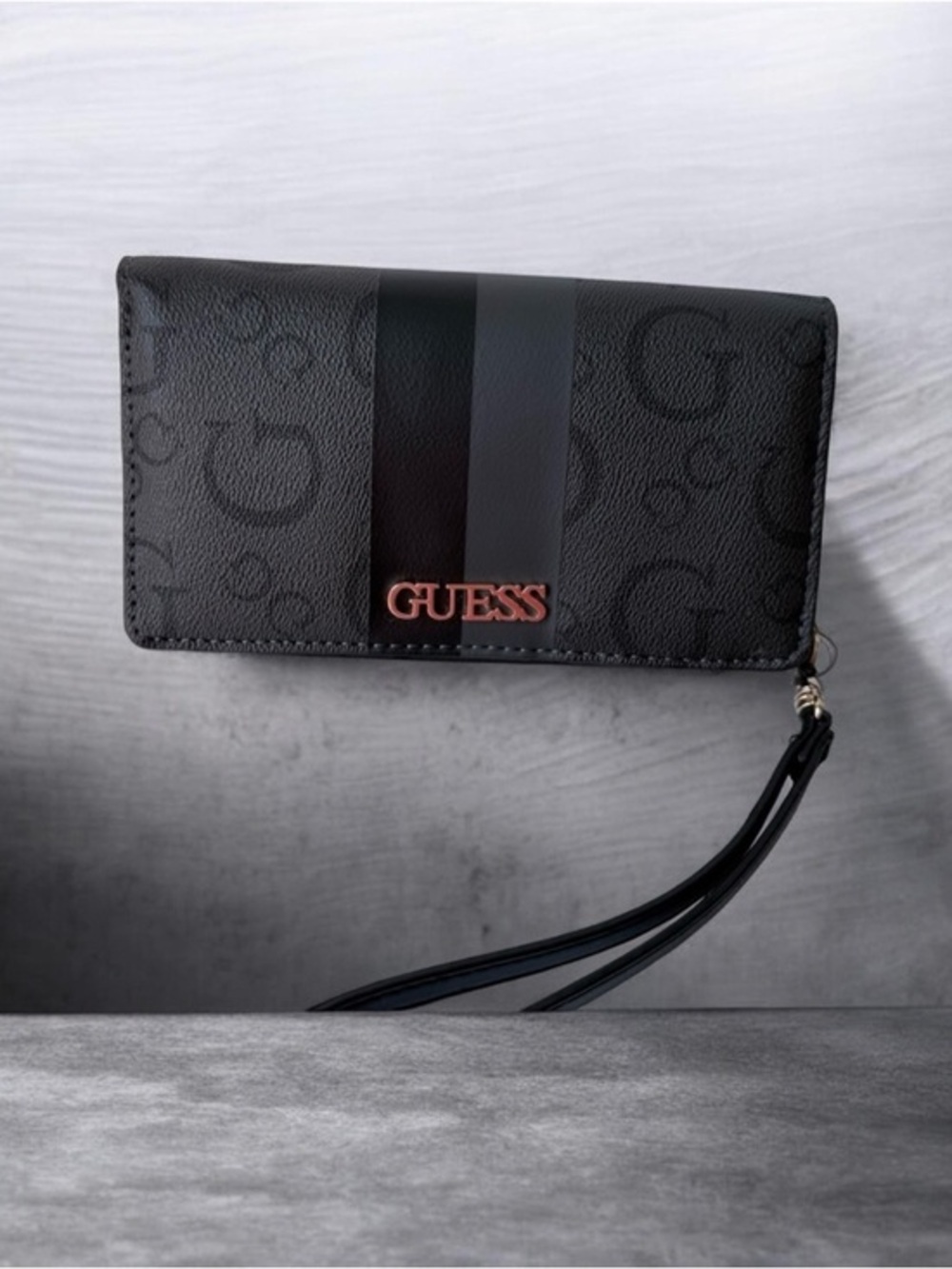GUESS Black Logo Wristlet wallet
